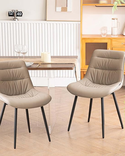 Kidol & Shellder Modern Dining Chairs Set of 2 Kitchen & Dining Room Chairs Upholstered Accent Chair Living Room Chairs Kitchen Chairs Comfy Chair for Bedrooms Waiting Room Home(Khaki) - LeafyLoom
