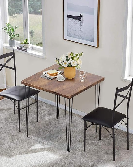 VECELO 3 Piece Kitchen Room Chairs Set for Dinette, Breakfast Nook, Farmhouse, Small Space, Modern Industrial Style, Dining Table for 2, Vintage Brown - LeafyLoom