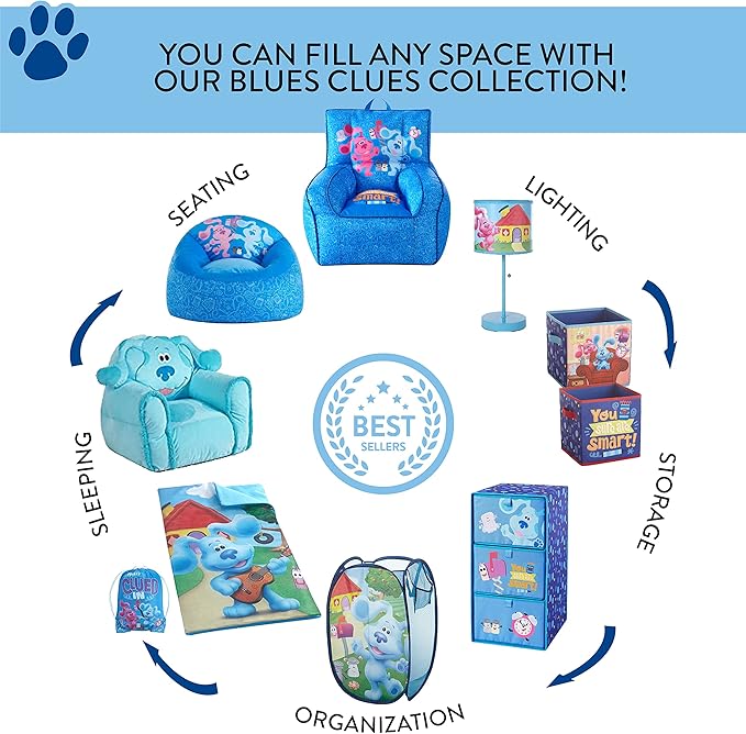 Nickelodeon Blues Clues Toddler 19” Folding Saucer Chair with Cushion, Ages 3+, Polyester - LeafyLoom