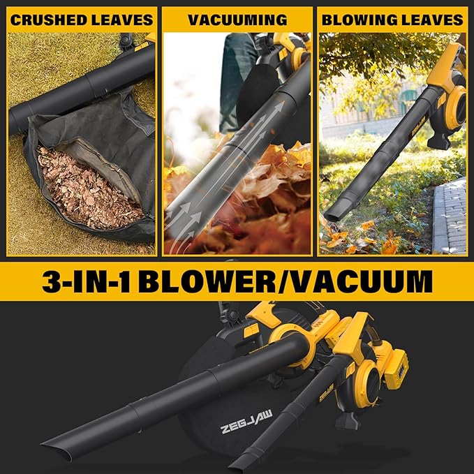 Cordless Leaf Blower & Vacuum, 3-in-1 Leaf Vacuum Mulcher with Bag, 40V 330CFM Battery Leaf Blower with 2x4.0Ah Battery & Charger for Lawn Care, 5-Speeds Variable Control - LeafyLoom