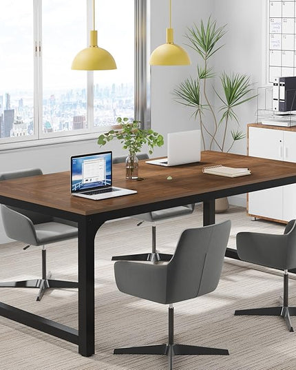 Tribesigns Modern Computer Desk, 70.8 x 35.4 inch Large Executive Office Desk Computer Table Study Writing Desk Workstation for Home Office, Teak - LeafyLoom