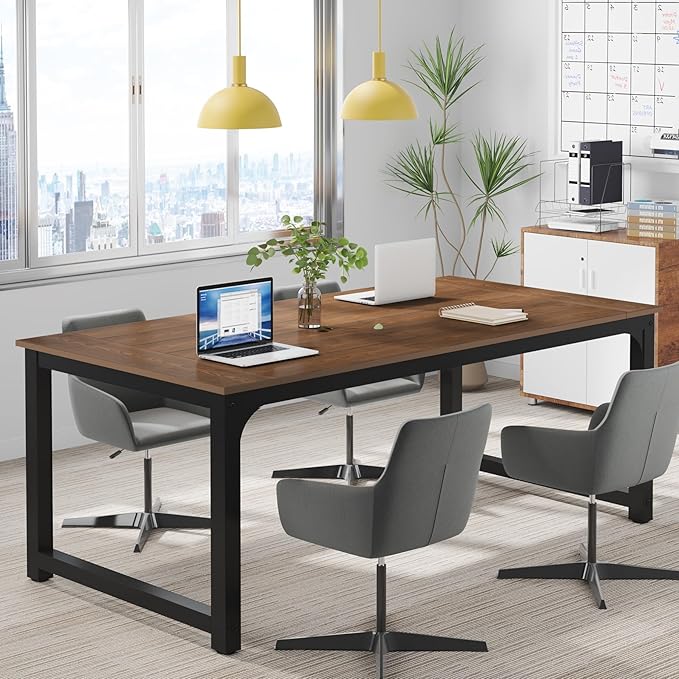 Tribesigns Modern Computer Desk, 70.8 x 35.4 inch Large Executive Office Desk Computer Table Study Writing Desk Workstation for Home Office, Teak - LeafyLoom