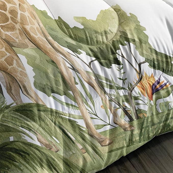 Elephant Giraffe Monkeys Comforter Full Size,Wild Animals Kids Comforter Set,3Pcs Bedding Set Printed Comforter with 2 Pillowcases,Down Alternative,Soft and Lightweight,for All Seasons - LeafyLoom