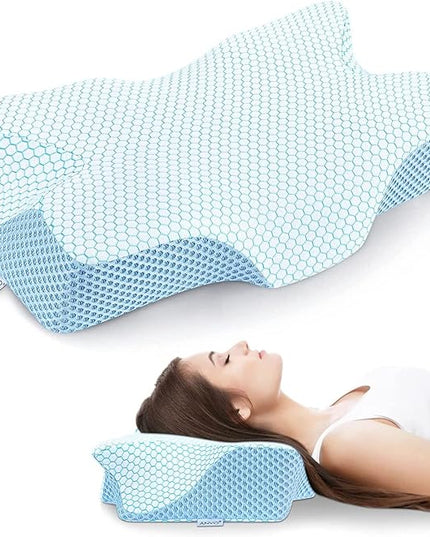Anvo Cervical Pillow for Neck Pain Relief - Pillow for Neck and Shoulder Pain - Neck Pillows for Pain Relief Sleeping- Memory Foam Side Sleeper Pillow- Contour Orthopedic Pillow - Blue, Soft - LeafyLoom