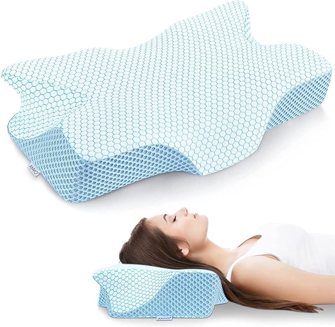 Anvo Cervical Pillow for Neck Pain Relief - Pillow for Neck and Shoulder Pain - Neck Pillows for Pain Relief Sleeping- Memory Foam Side Sleeper Pillow- Contour Orthopedic Pillow - Blue, Soft - LeafyLoom