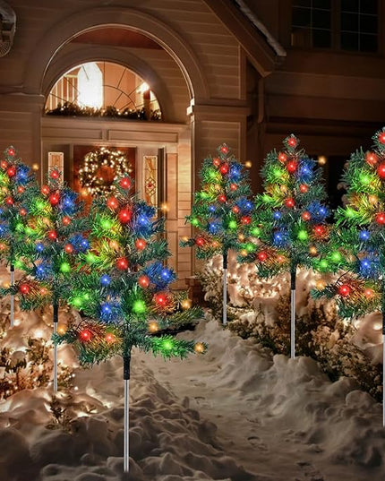 Outdoor Christmas Decorations 6-Pack Solar Christmas Tree with 8 Lighting Modes 120 Multi-Color Lights for House Outside Pathway Yard Garden Walkway Lawn Patio Front Porch Door Aovciust