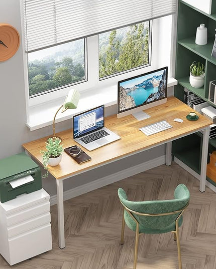 SogesGame Computer Desk, 63 inches Office Desk Computer Table Study Writing Desk Workstation for Home Office, Dining Table Teak White - LeafyLoom