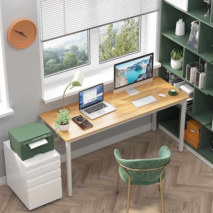 SogesGame Computer Desk, 63 inches Office Desk Computer Table Study Writing Desk Workstation for Home Office, Dining Table Teak White - LeafyLoom