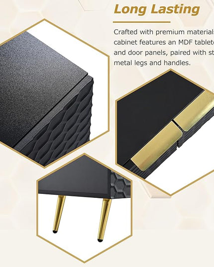 Merax Modern Minimalist Geometric TV Stand with Metal Handles and Gold Legs for Televisions Up to 80'' Multi-Functional Storage Cabinet, Entertainment Center for Living Room, 70.80" Length, Black - LeafyLoom