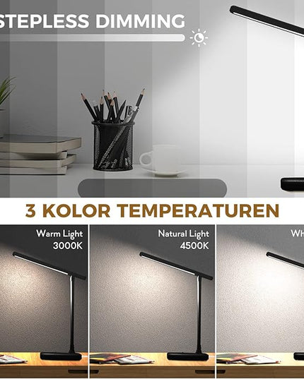 LED Desk Lamp with Touch Control, Reading Lamp No Flicker, 3 Color Modes, Foldable Table Lamp, Eye Caring Reading Light for Office, Home, Dormitory, USB Interface DC5V 1A(Black) - LeafyLoom