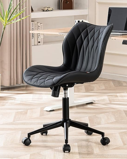 YOUNUOKE Office Desk Chair, Comfy Home Office Chairs, Small Comfortable Desk Chairs with Wheels, Armless PU Leather Chairs for Computer Conference, Black - LeafyLoom