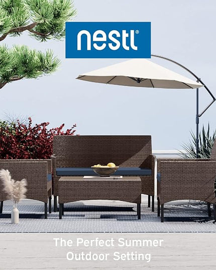 Nestl Outdoor Patio Furniture Sofas, Standard, Brown Base/Navy Blue Cushions - LeafyLoom