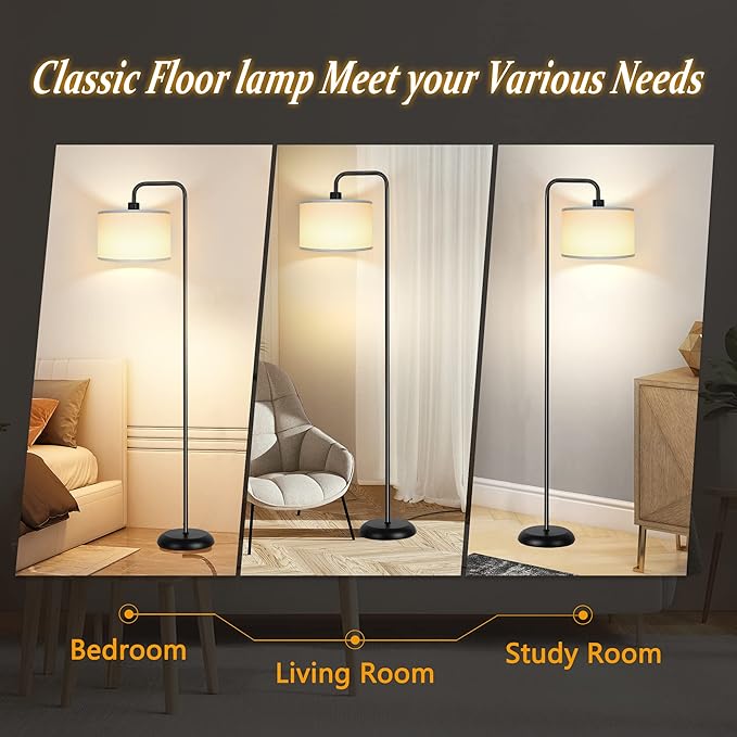 [Upgraded] LED Floor Lamp for Living Room, 3 Color Temperature Floor Lamp with Foot Switch Modern Standing Lamp Tall Pole Floor Reading Lamp for Bedroom, Study Room, Office, 9W Bulb Included, Black - LeafyLoom