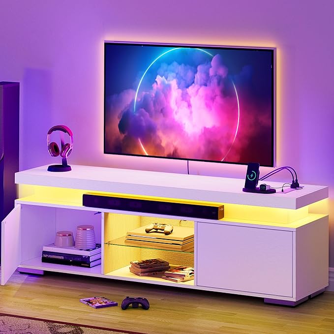 YITAHOME Morden TV Stand for 65 Inch TV, Mid Century Modern Entertainment Center for 300lbs with Double Barn Doors, Rustic TV Media Console TV Cabinet for Living Room, Grey - LeafyLoom