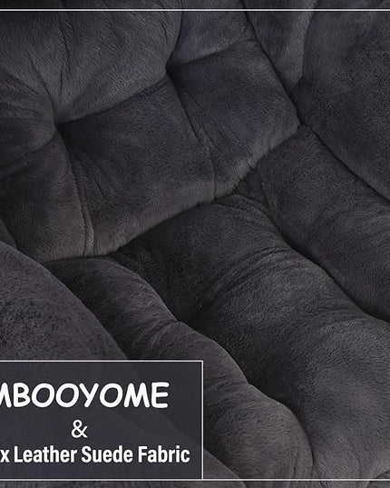 Lazy Chair with Ottoman, Modern Accent Chair Contemporary Lounge Leisure Upholstered Sofa Chair Set with Armrests, Reading Chair for Living Room, Bedroom, Office, Plush Navy - LeafyLoom