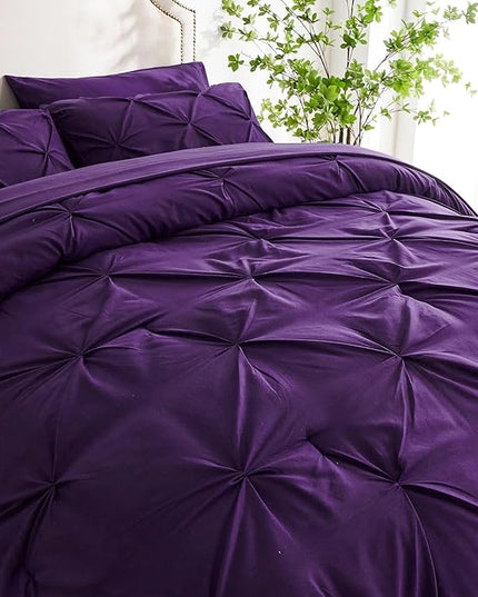Ubauba 5pc Twin Size Comforter Set with Sheets, Purple Pintuck 5 Piece Bed in a Bag with Comforter, All Season Pinched Bedding Comforters & Sets (Purple,Twin) - LeafyLoom