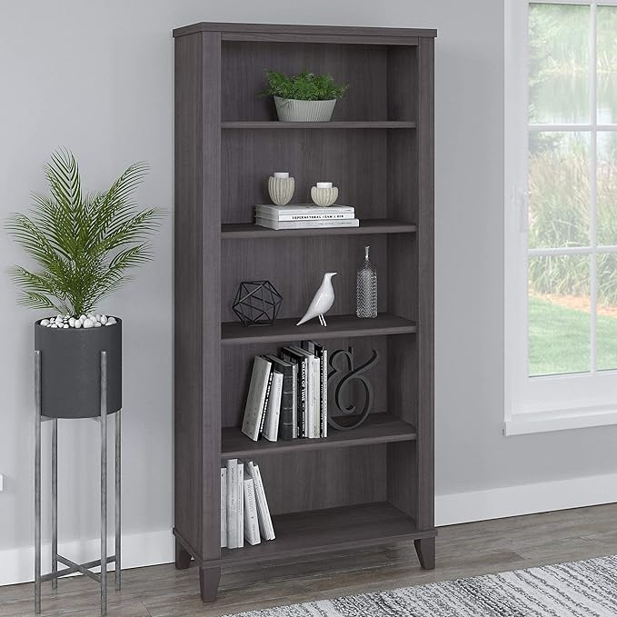 Bush WC81565 Somerset 5-Shelf 65-Inch H Bookcase, Storm Gray - LeafyLoom