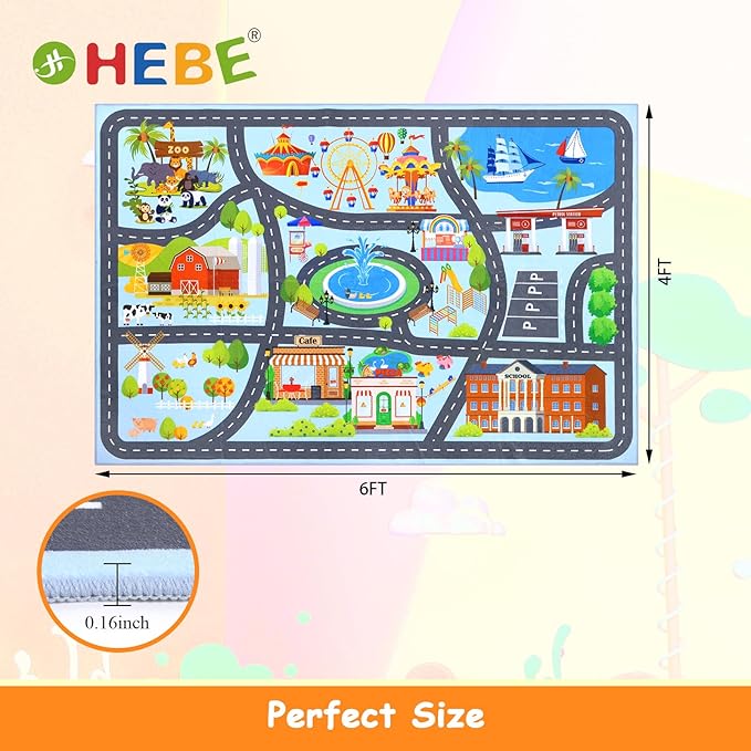 HEBE Kids Play Rug 4'x6' ABC Alphabet Numbers Shapes Educational Kid Area Rug Washable Baby Crawling Mat Non Slip Kid Play Mat Carpet for Girl Boy Bedroom Playroom - LeafyLoom