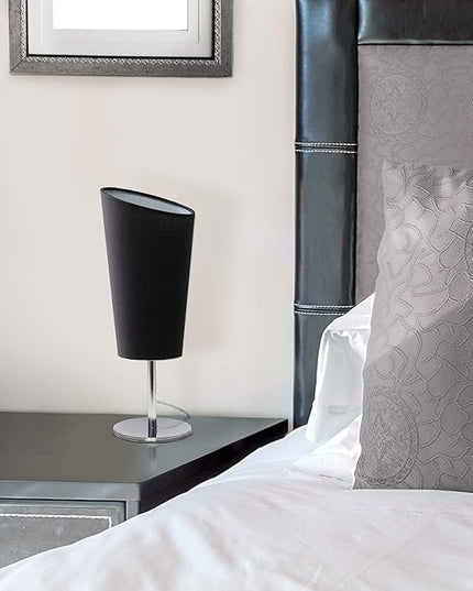 Simple Designs LT2061-BLK Mini Chrome Angled Fabric Shade Table Lamp, Black - LeafyLoom
