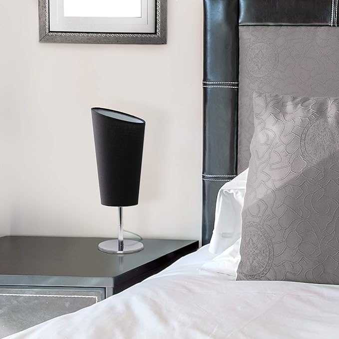 Simple Designs LT2061-BLK Mini Chrome Angled Fabric Shade Table Lamp, Black - LeafyLoom
