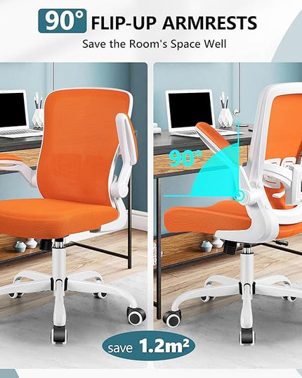 MINLOVE Office Chair Ergonomic Desk Chair with Adjustable Lumbar Support and Height, 90° Flip-up Armrests, Ergo Desk Chairs with Wheels, Home Work Use (Orange) - LeafyLoom