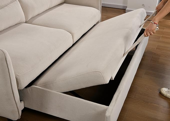 Queen Size Loveseat Sleeper Sofa,3 in 1 Soft Corduroy Upholstered Oversized Convertible Love Seat Sofabed cum Daybed W/Pull Out Sleep Couch Bed and Reclining Backrest for Living Space, 75“, Beige - LeafyLoom