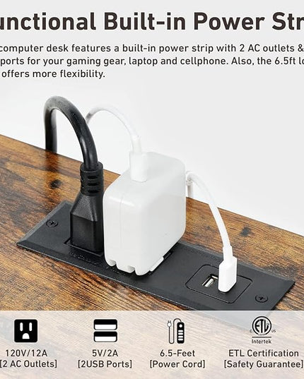 Computer Desk 40" with Power Strip, Office Writing Study, Small Computer Desks Easy Assembly Stable Metal Frame, Desk for Home Office Small Space Workbench Workstation, Rustic Brown - LeafyLoom