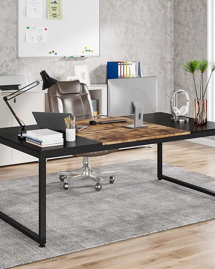 70.8 Inch Executive Desk, Large Computer Office Desk, Industrial Simple Business Study Writing Table for Home Office - LeafyLoom