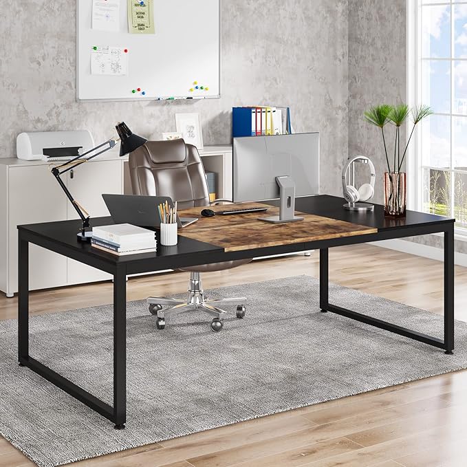 70.8 Inch Executive Desk, Large Computer Office Desk, Industrial Simple Business Study Writing Table for Home Office - LeafyLoom