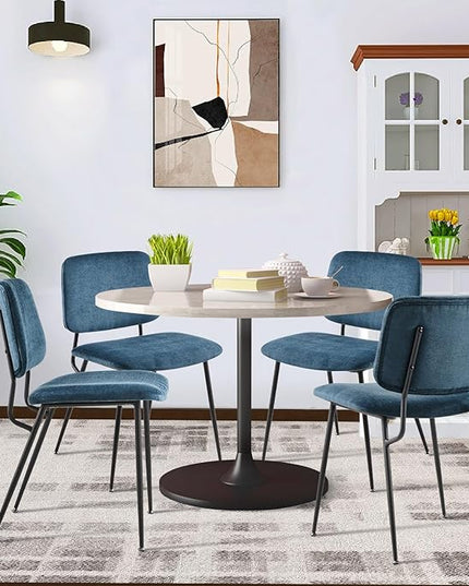 COLAMY Modern Upholstered Fabric Dining Room Accent Diner Stylish Kitchen Chairs with Solid Metal Legs, set of 6, Green - LeafyLoom