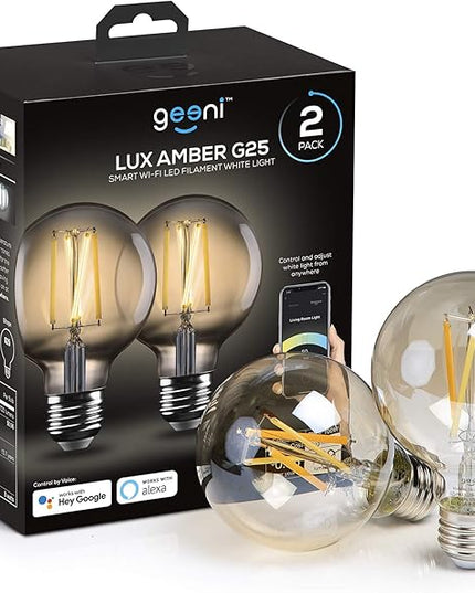 Geeni Smart Light Bulb - Alexa and Google Home Compatible, Amber LED Programmable and Dimmable WiFi Light Bulb, App Controlled (G25-2 Pack) Geeni