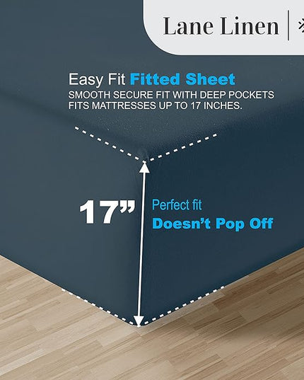 LANE LINEN 100% Egyptian Cotton Bed Sheets - 1000 Thread Count 3-Piece Twin Set Long Staple Bedding Sateen Weave Luxury Hotel Fits Upto 16" Mattress Dark Denim - LeafyLoom