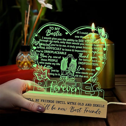 Gifts for Best Friend Women 3D Illusion Lamp, Besties Forever Acrylic Night Light, Best Friend Birthday Gifts for Women, Long Distance Friendship Gift for Her Bestie Soul Sister BFF Coworker - LeafyLoom