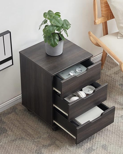 Farini 3-Drawer Vertical Filing Cabinet Rolling Wood Mobile File Cabinets Under Desk for Home Office with Casters (Dark Walnut, Fully Assembled) - LeafyLoom