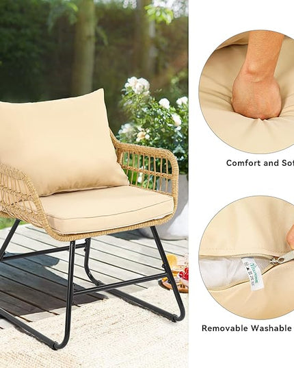 YITAHOME Patio Furniture Wicker Outdoor Bistro Set, 4-Piece All Weather Patio Furniture Rattan Conversation Loveseat Sets for Backyard, Balcony and Deck, Light Brown+Beige - LeafyLoom