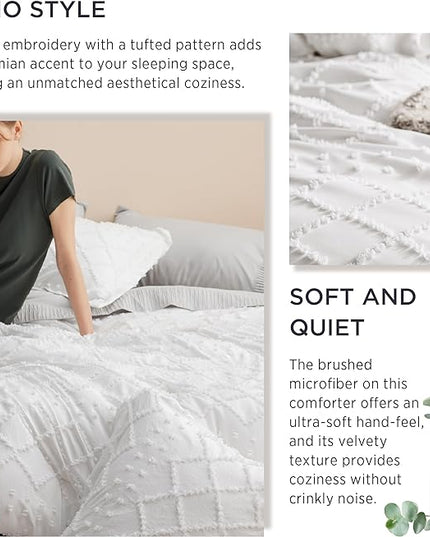 Bedsure Twin/Twin XL Comforter Set - White Boho Twin Extra Long Comforter Set for College, Shabby Chic Dorm Bedding Set, 2 Pieces Modern Farmhouse Bed Set, includes 1 Pillow Sham - LeafyLoom