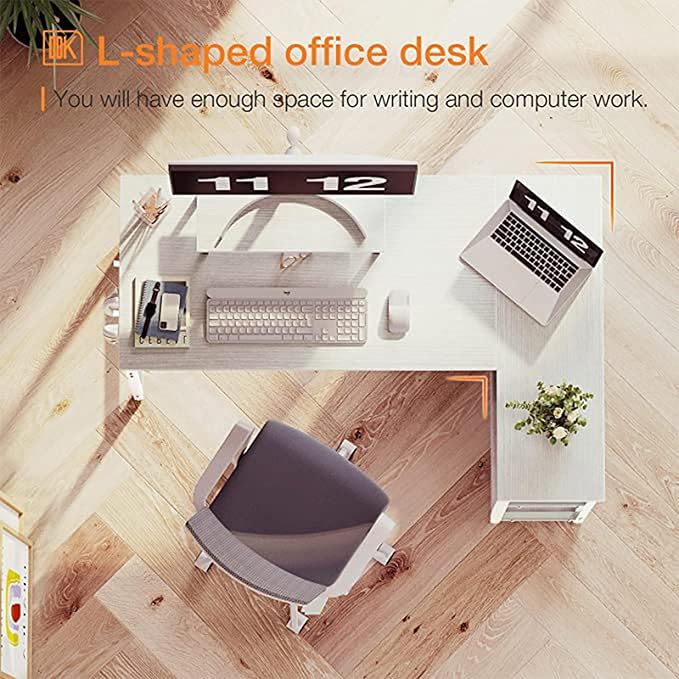 ODK 47 Inch Small L Shaped Computer Desk with Reversible Storage Shelves, L-shaped Corner Desk with Monitor Stand for Small Space, Modern Simple Writing Table for Home Office Workstation, White - LeafyLoom