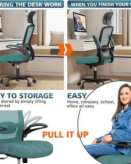 Office Chair, Ergonomic Desk Chair with Adjustable Lumbar Support, High Back Mesh Computer Chair with Flip-up Armrests-BIFMA Passed Task Chairs, Executive Chair for Home Office - LeafyLoom
