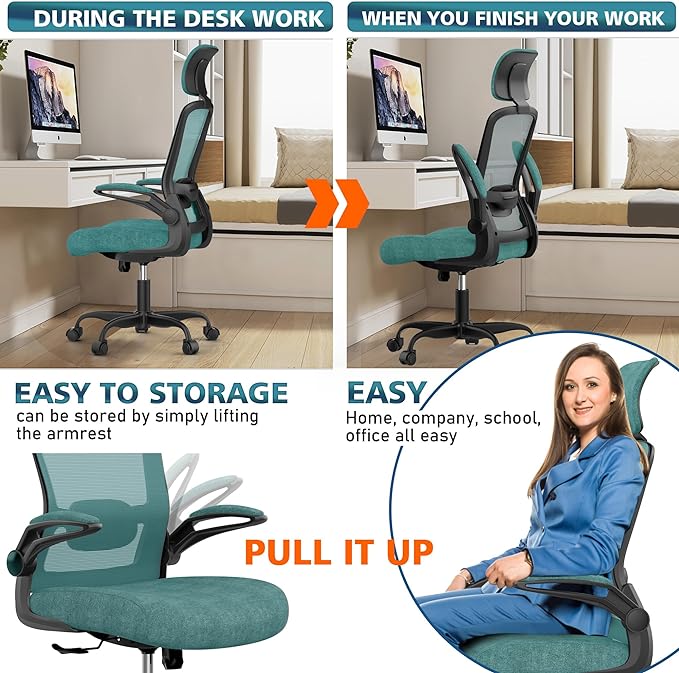 Office Chair, Ergonomic Desk Chair with Adjustable Lumbar Support, High Back Mesh Computer Chair with Flip-up Armrests-BIFMA Passed Task Chairs, Executive Chair for Home Office - LeafyLoom