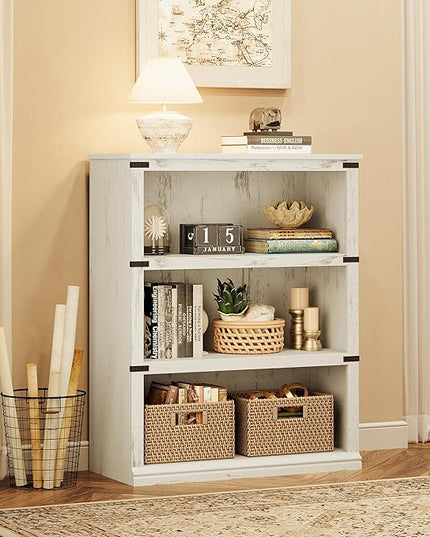 GAOMON 3 Tier Bookcase, Farmhouse Book shelf with Storage Open Display Bookshelves, 40" Low Book Case Wooden 3 Shelf Bookcase Home Decor Furniture for Home Office, Living Room, Bed Room - White - LeafyLoom