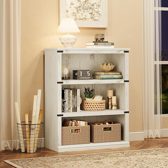GAOMON 3 Tier Bookcase, Farmhouse Book shelf with Storage Open Display Bookshelves, 40" Low Book Case Wooden 3 Shelf Bookcase Home Decor Furniture for Home Office, Living Room, Bed Room - White - LeafyLoom