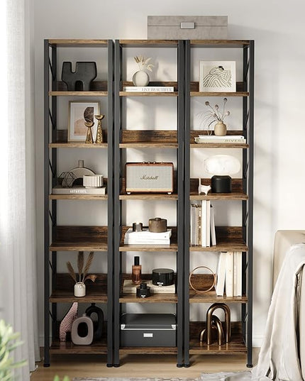 IDEALHOUSE Narrow Bookshelf Tall Skinny Bookcase 6 Tier Storage Rack Rustic Corner Shelf Metal Frame Small Freestanding Bookshelves Industrial Display Stand for Bedroom, Living Room, Home Office - LeafyLoom
