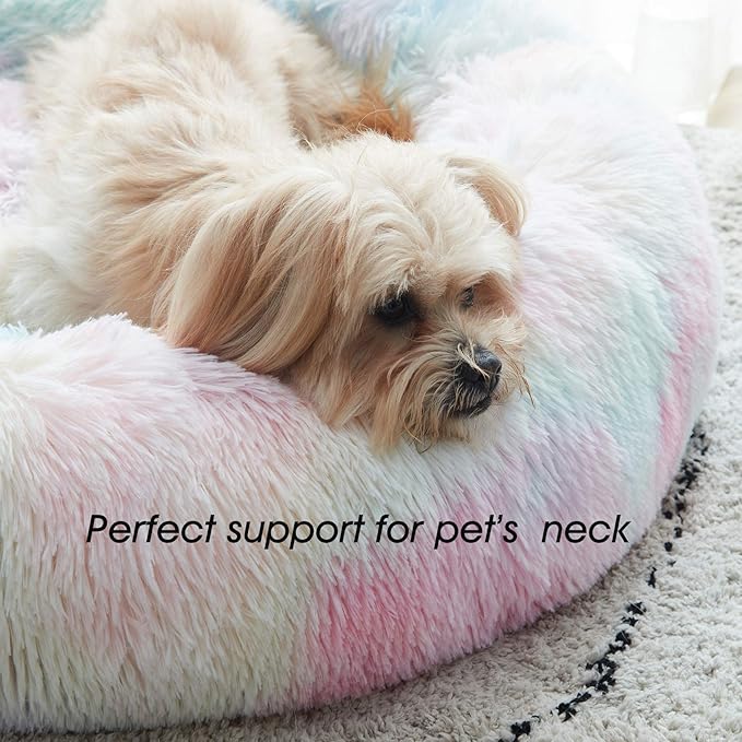 WESTERN HOME WH Calming Dog & Cat Bed, Anti-Anxiety Donut Cuddler Warming Cozy Soft Round Bed, Fluffy Faux Fur Plush Cushion Bed for Small Medium Dogs and Cats (20"/24"/27"/30") WESTERNHOME