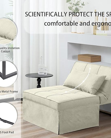Sofa Bed, 4 in 1 Multi-Function Folding Ottoman Breathable Linen Couch Bed with Adjustable Backrest Modern Convertible Chair for Living Room Apartment Office, White - LeafyLoom