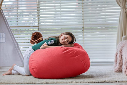 WEKAPO Stuffed Animal Storage Bean Bag Chair Cover for Kids | Stuffable Zipper Beanbag for Organizing Children Plush Toys Large Premium Cotton Canvas (Solid Red, XX-Large) - LeafyLoom