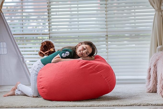 WEKAPO Stuffed Animal Storage Bean Bag Chair Cover for Kids | Stuffable Zipper Beanbag for Organizing Children Plush Toys Large Premium Cotton Canvas (Solid Red, XX-Large) - LeafyLoom