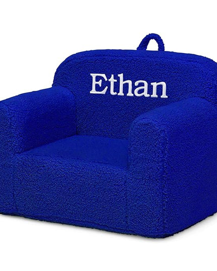 Delta Children Personalized Sherpa Cozee Chair - Customize with Name – Foam Kids Chair for Ages 18 Months and Up, Royal Blue - LeafyLoom