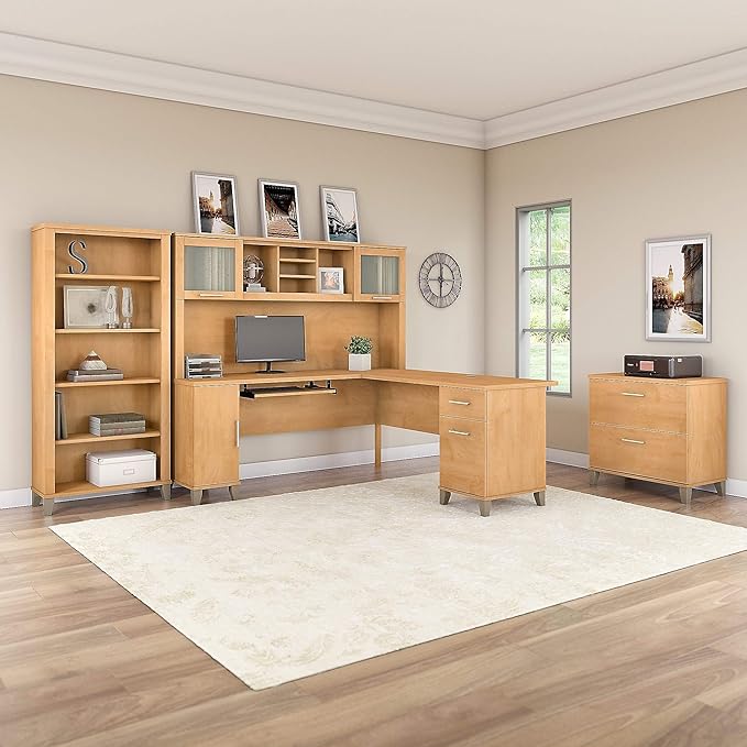 Bush Furniture WC81465 Tall 5 Shelf Bookcase | Large Open Bookshelf | Display Cabinet for Library, Living Room, and Home Office, 30W x 13D x 65H, Maple Cross - LeafyLoom