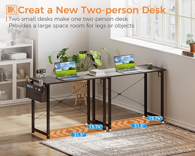 ODK Laptop Desk Study Desk, 32 Inch Small Desk, Writing Desk with Storage, Work Table with Headphone Hook for Small Space Home Office, Espresso Gray - LeafyLoom