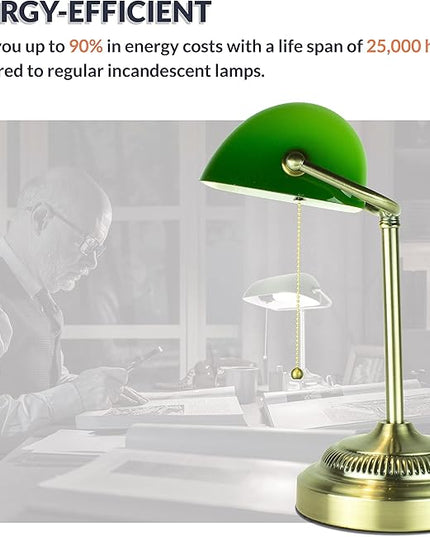 Newhouse Lighting NHDK-MO-GOAZ Morgan Antique Green and Brass Glass and Metal Adjustable Classic Banker Lamp | Compatible with Energy-Efficient LED Bulb - LeafyLoom